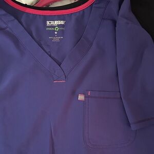 Scrubstar Purple Scrub Top with Hot Pink Accents